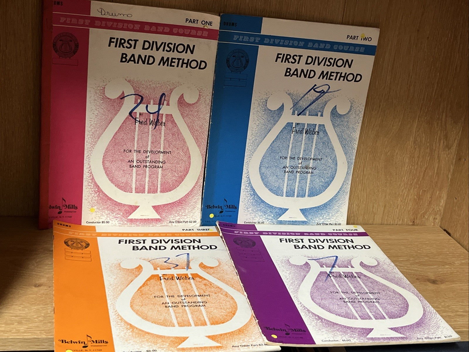 First Division Band Method Drum Sheet Book Lot Volume 1 - 4  (1960s)