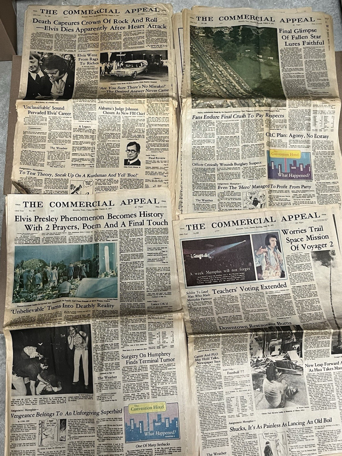 Elvis Presley Death Newspaper Memphis Press, 1977, AUG - 17, 18, 19, 21, 25 & 26