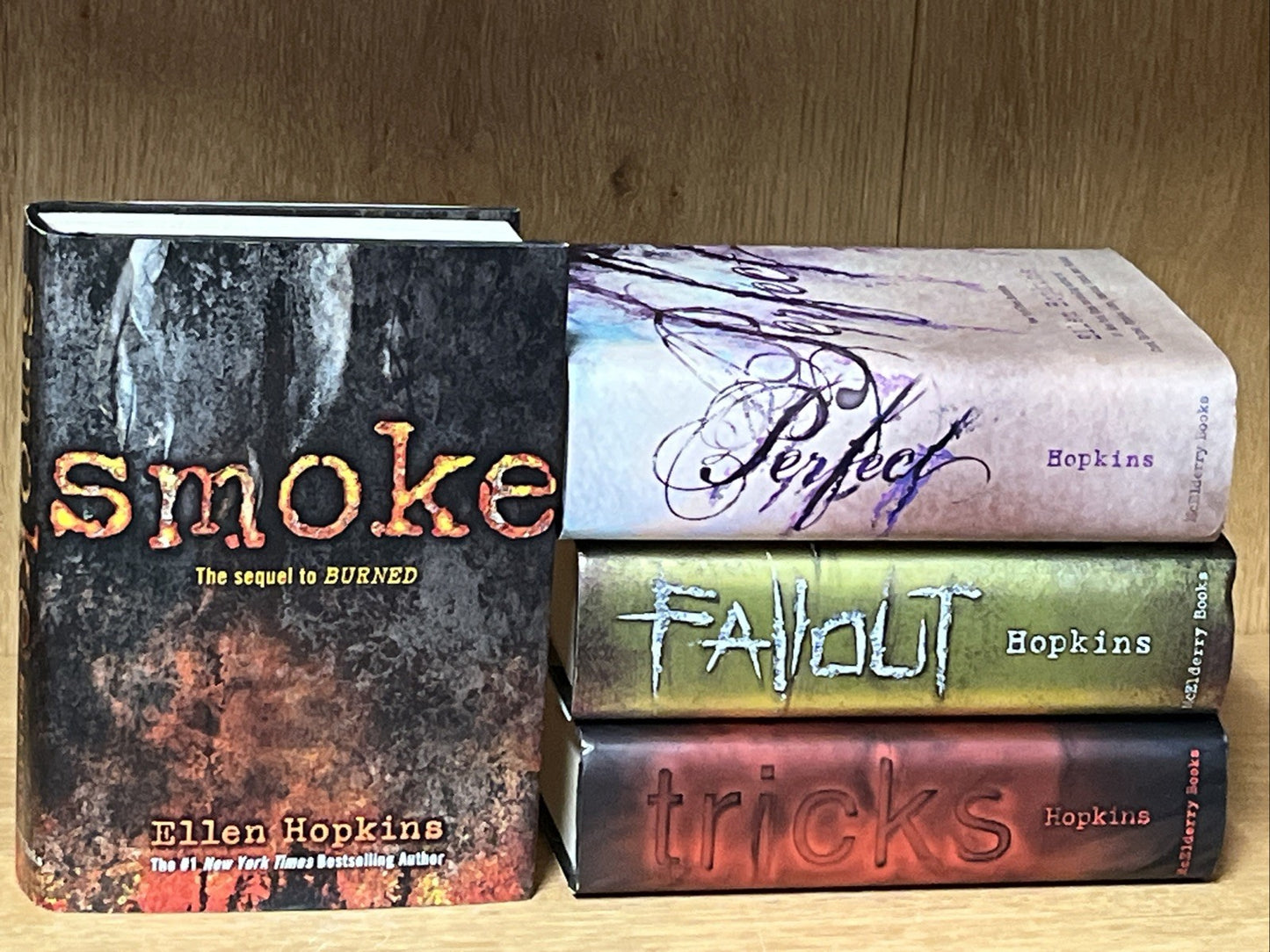 Ellen Hopkins Book Lot Set 4 HC Tricks Fallout Smoke Perfect McElderry Books