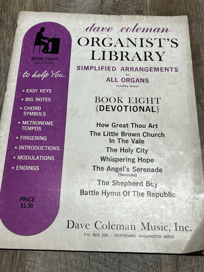 Dave Coleman Organist's Library Bk 8 Devotional '66 Simplified Organ Songbook B4