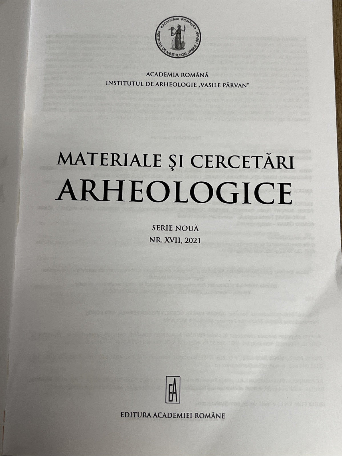 Materiale și Cercetări Arheologice Serie Noua NR. XV11, 2011  (English/Romana)