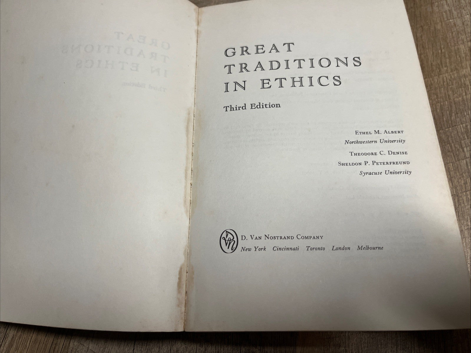 Great Traditions in Ethics 3rd Ed 1975 Paperbackby Albert Denise  Philosophy 
