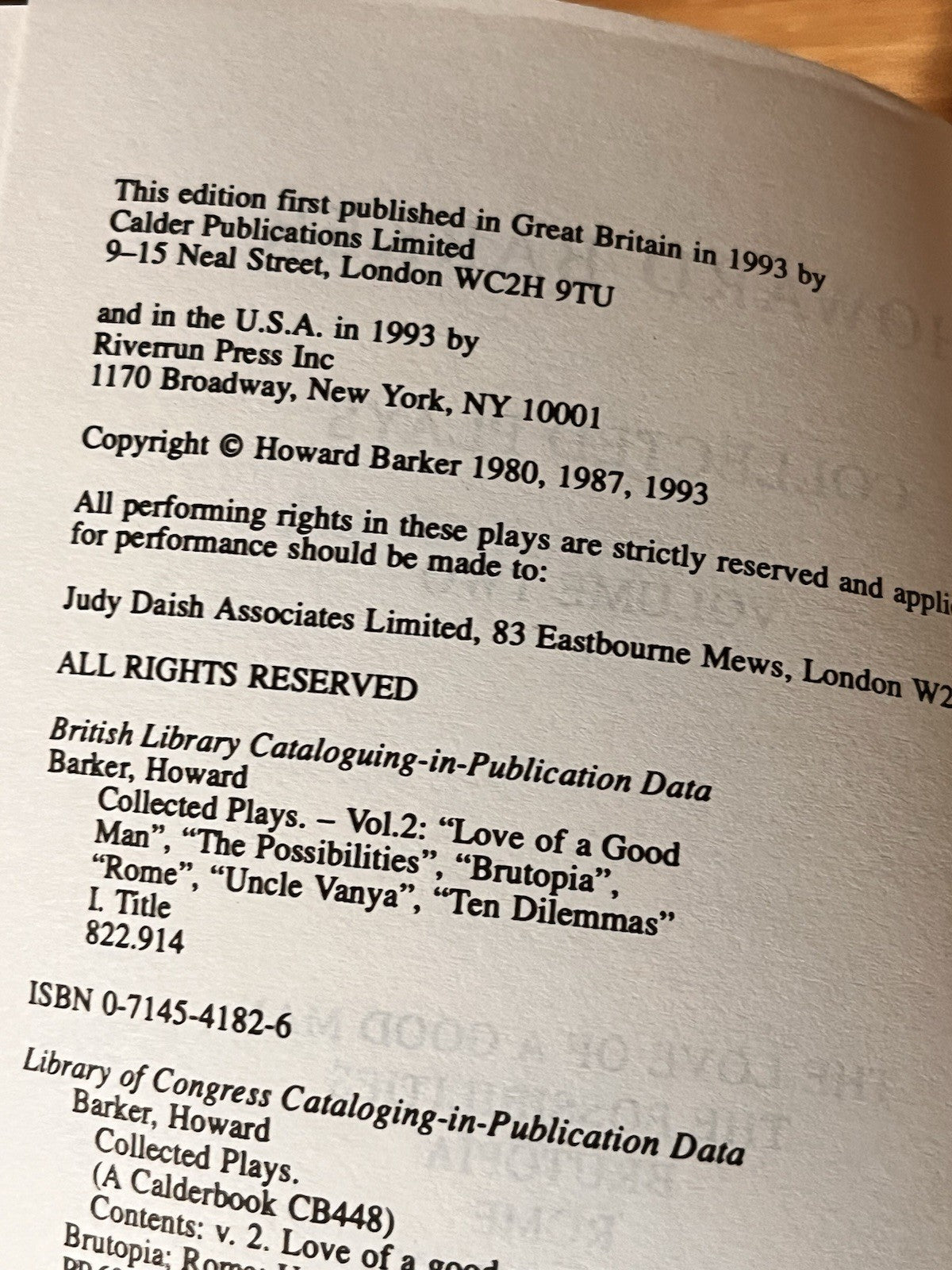 Howard Barker Books : Collected Plays, Vol. 1 - 2 by Howard Barker