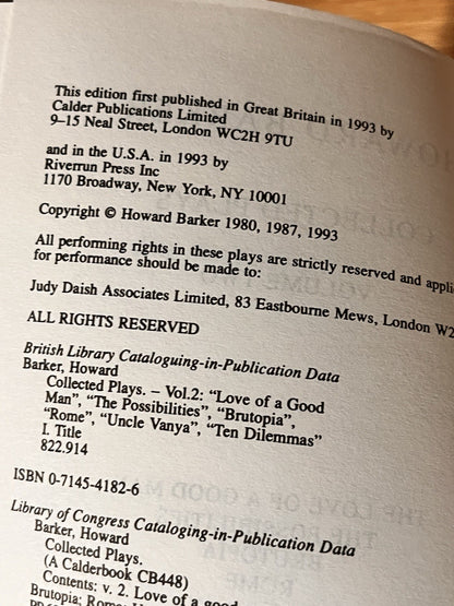 Howard Barker Books : Collected Plays, Vol. 1 - 2 by Howard Barker