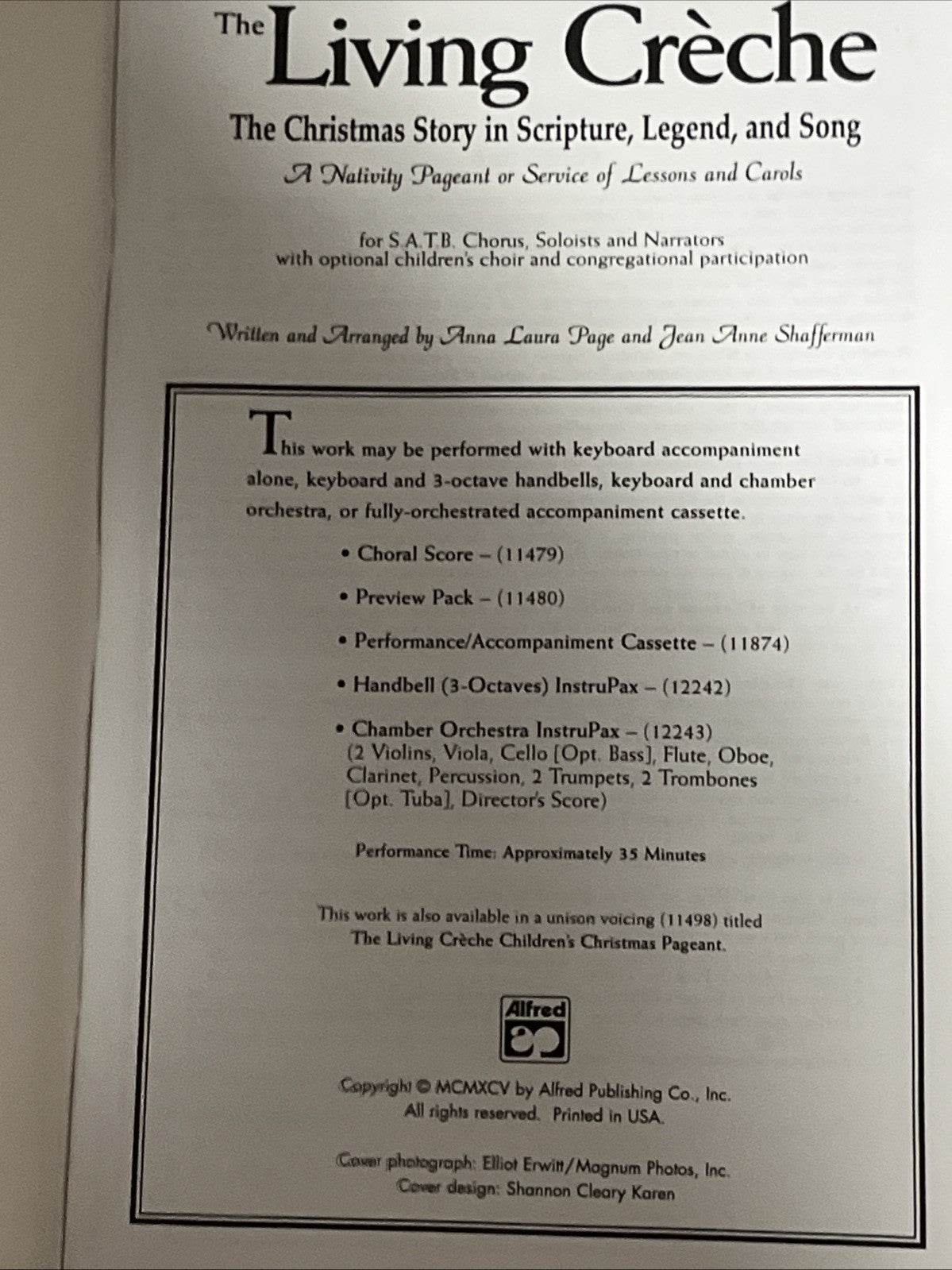 Lot 8 The Living Crèche The Christmas Story in Scripture, Legend and Song SATB