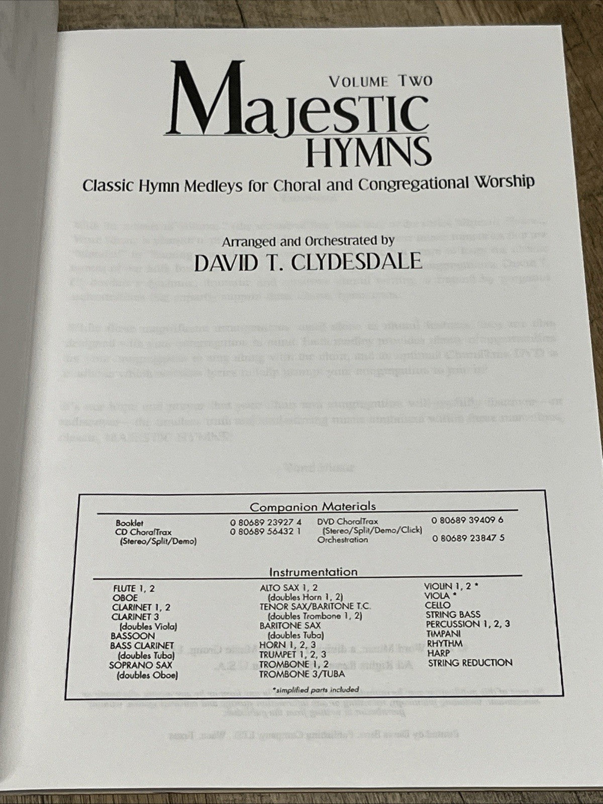Lot Of 12 Majestic Hymns Volume 2 Arranged and Orchestrated David T. Clydesdale
