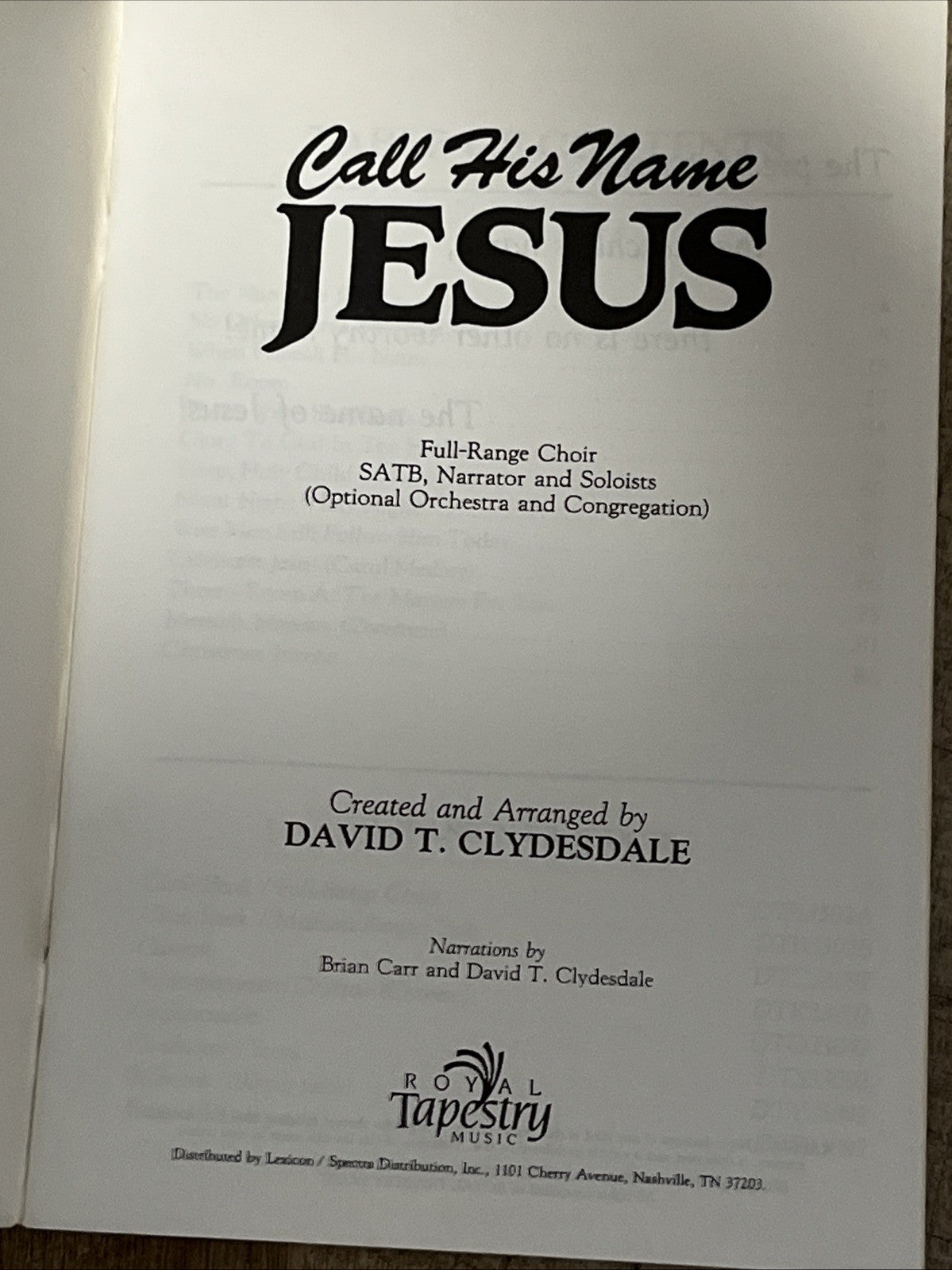 Royal Tapestry Presents Call His Name Jesus Song Bk David T. Clydesdale DTB3192A
