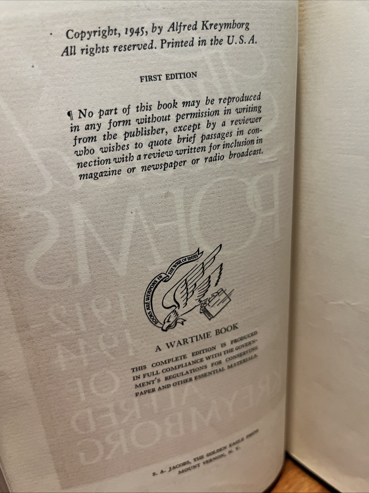 The Selected Poems 1912-1944 of Alfred Kreymborg (1945) 1st Edition HC Ex LIB