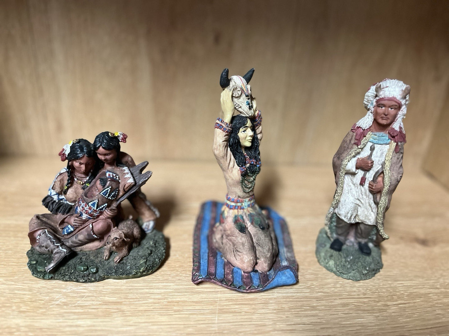 Native American India Family Figurine Details Decoration,hand paint 3 In Lot