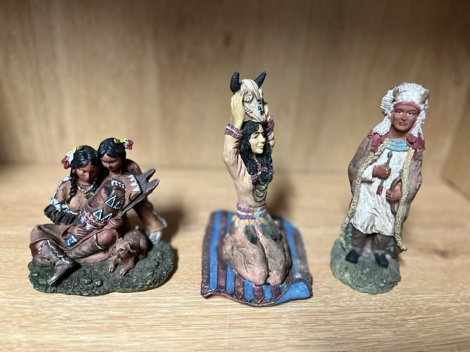 Native American India Family Figurine Details Decoration,hand paint 3 In Lot