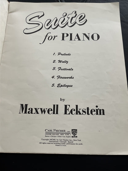 Suite For Piano Maxwell Eckstein Sheet Music Book Carl Sischer Sheet Music 1950