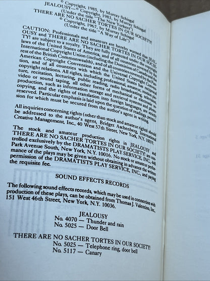 Jealousy & There Are No Sacher Tortes in Our Society! Two Plays Murray Schisgal