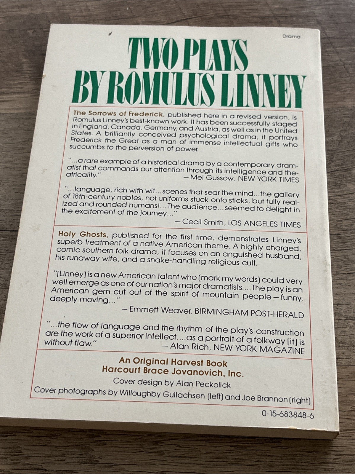Two Play By Romulus LINNEY, The Sorrows of Frederick & Holy Ghosts 1st Edition