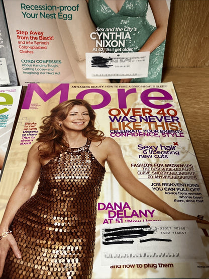 4 Pc MORE MAGAZINE, HELEN MIRREN, CYNTHIA NIXON, DANA DELANY, KAREN ALLEN 2008