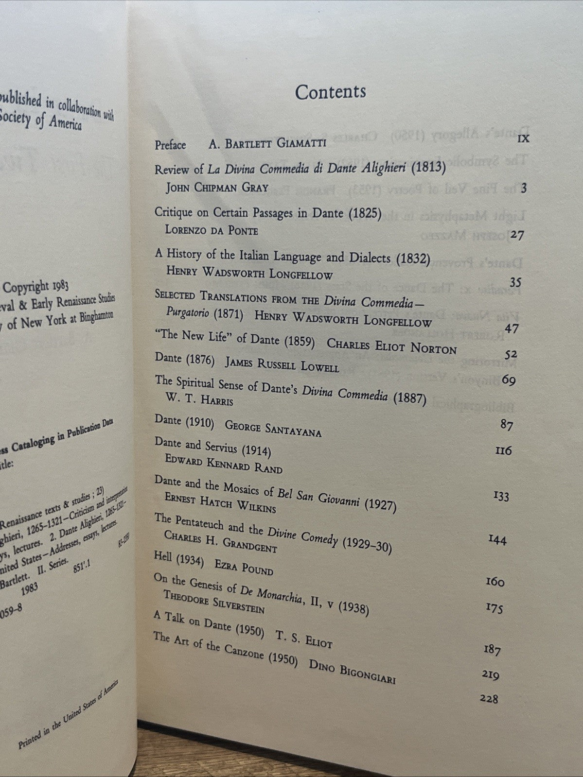 Bartlett Giamatti, A. (Ed.) Dante In America: The First Two Centuries / Edited