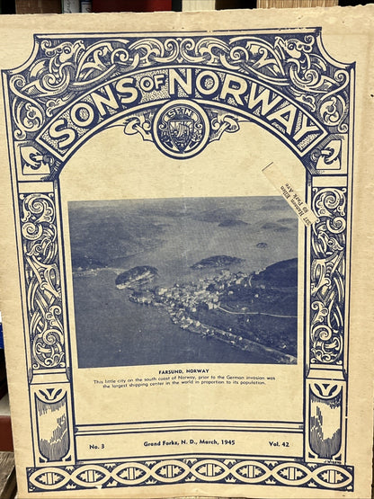 Sons of Norway Pre-Viking Magazines Grand Forks,N.D Feb 1945, No.3  Vol.42