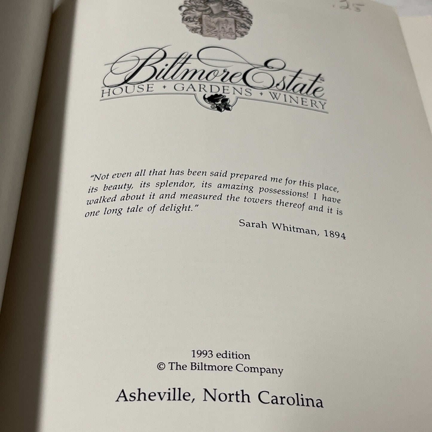 Vintage Biltmore Estate A National Historic Landmark Asheville NC 1991 Book