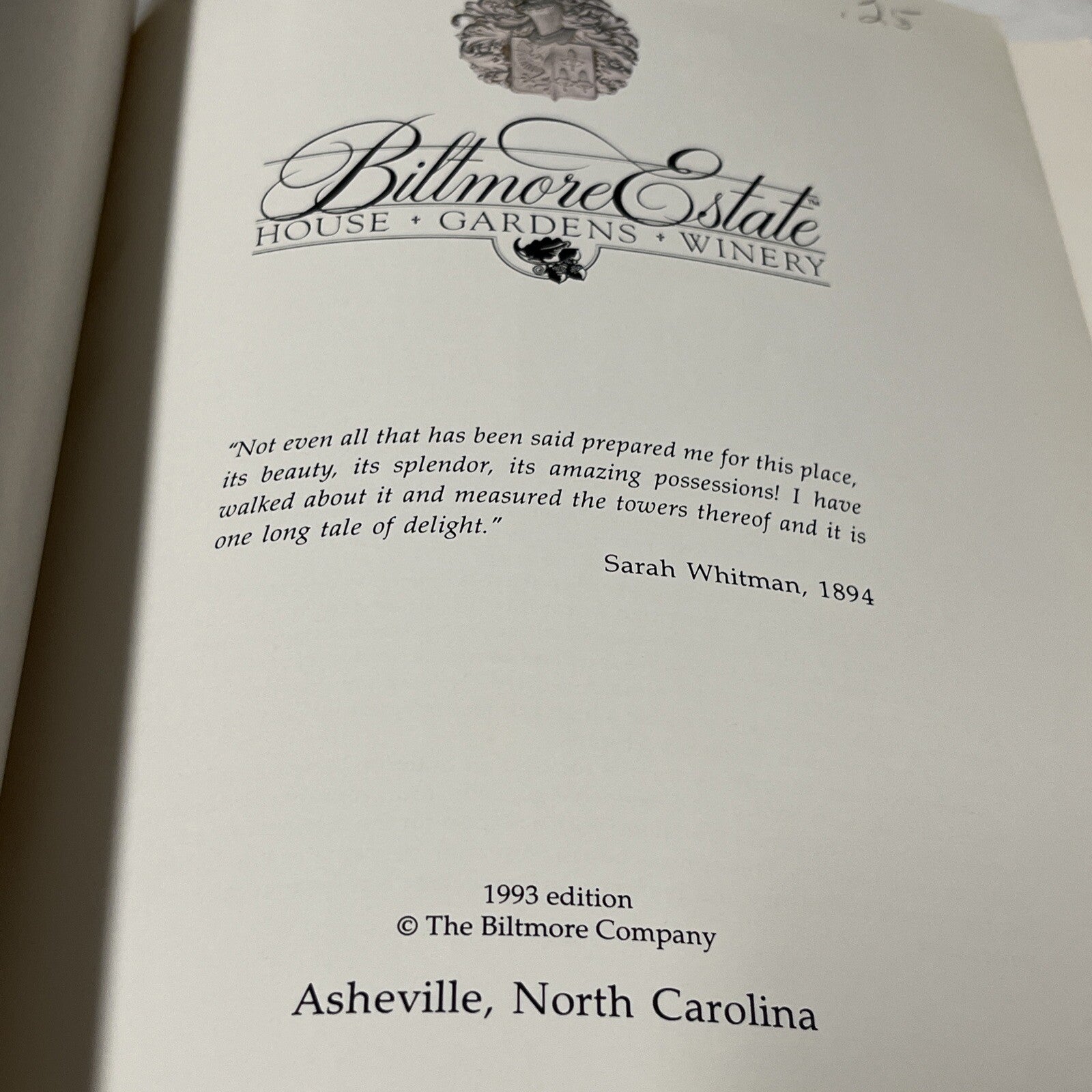 Vintage Biltmore Estate A National Historic Landmark Asheville NC 1991 Book
