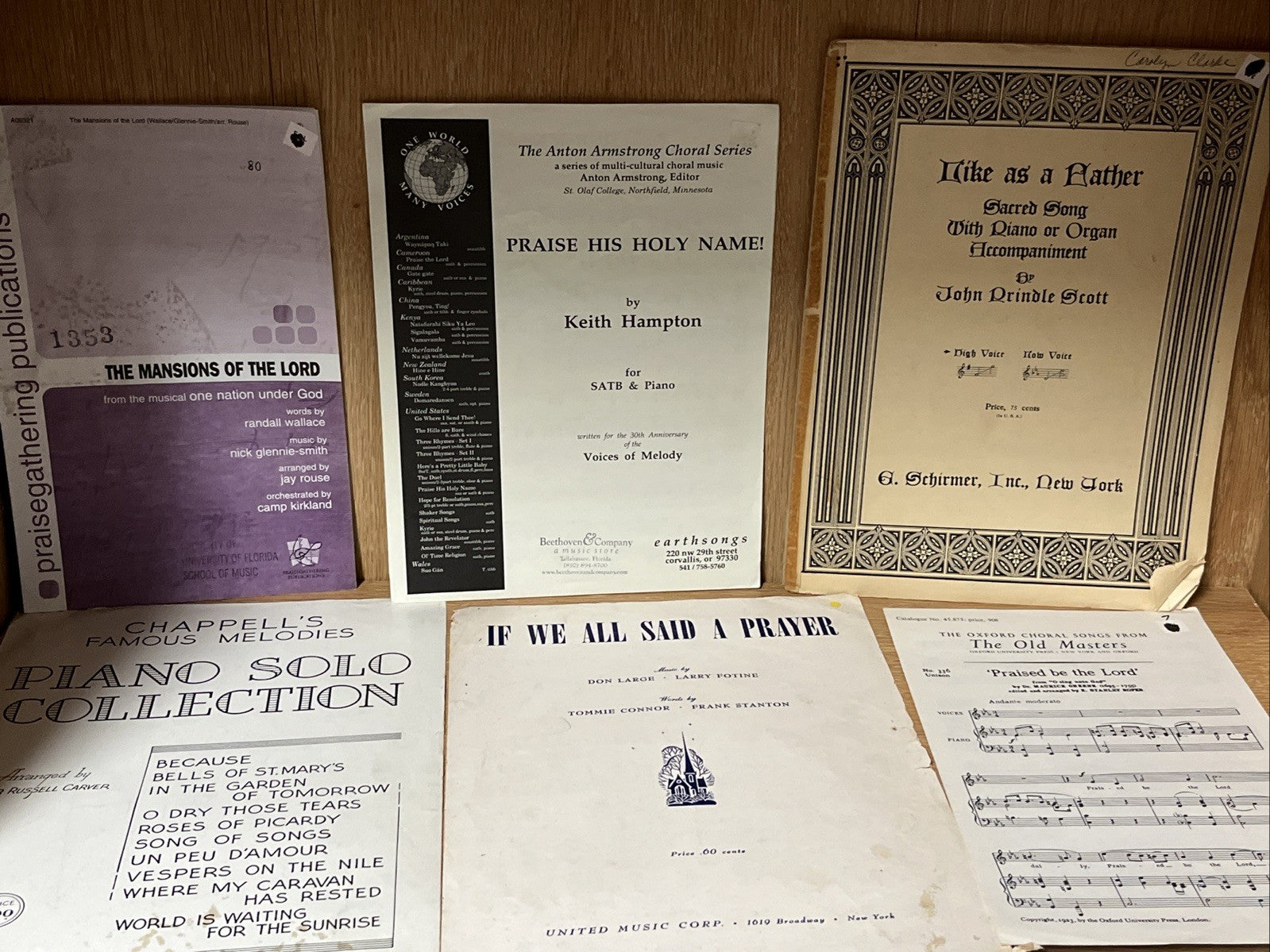 Lot of 6 Classic Music Sheet , Praise His Holy Name, Chappell’s Famous Melody..