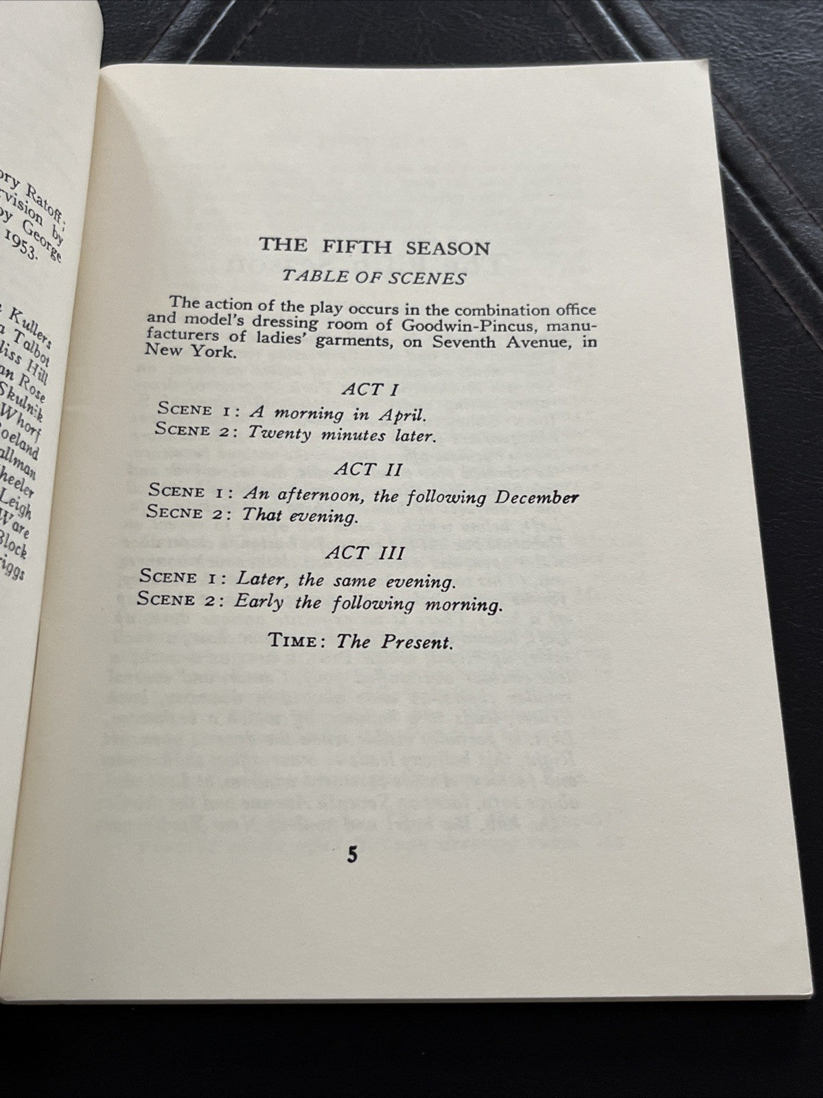 The Fifth Season : A NEW COMEDY IN THREE ACTS  by Sylvia Regan 1953
