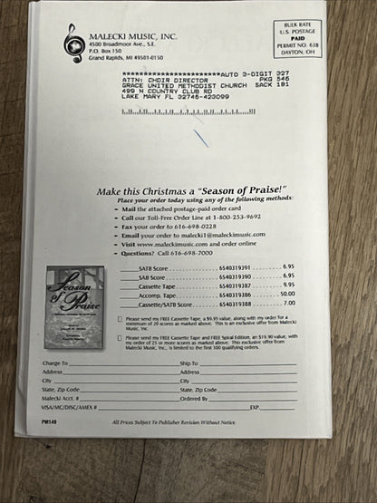 Lot 2 Season of Praise A Christmas Celebration for SATB Choir Martin Music Book
