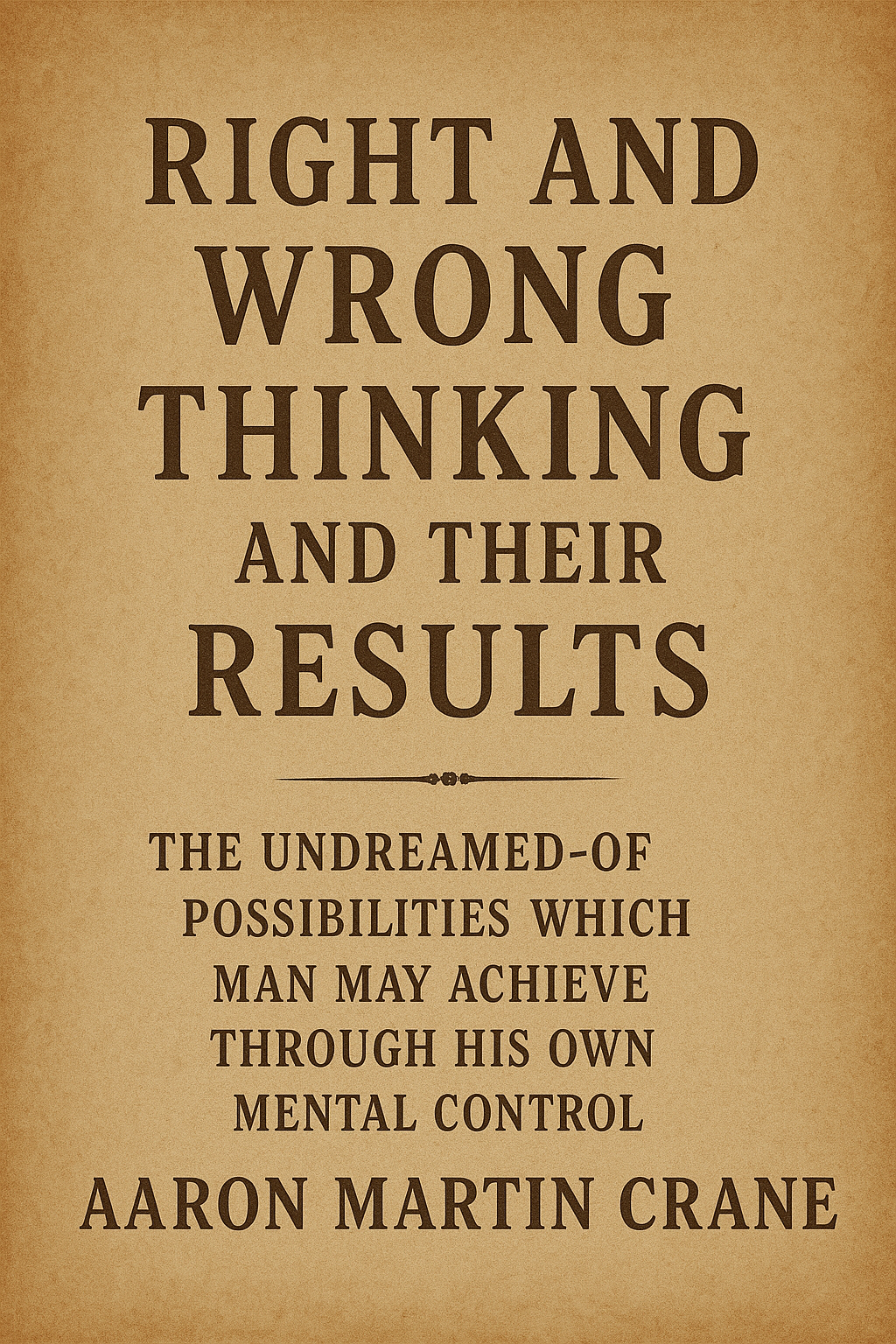 RIGHT AND WRONG THINKING AND THEIR RESULTS Aaron Martin Crane ((REPRINT)