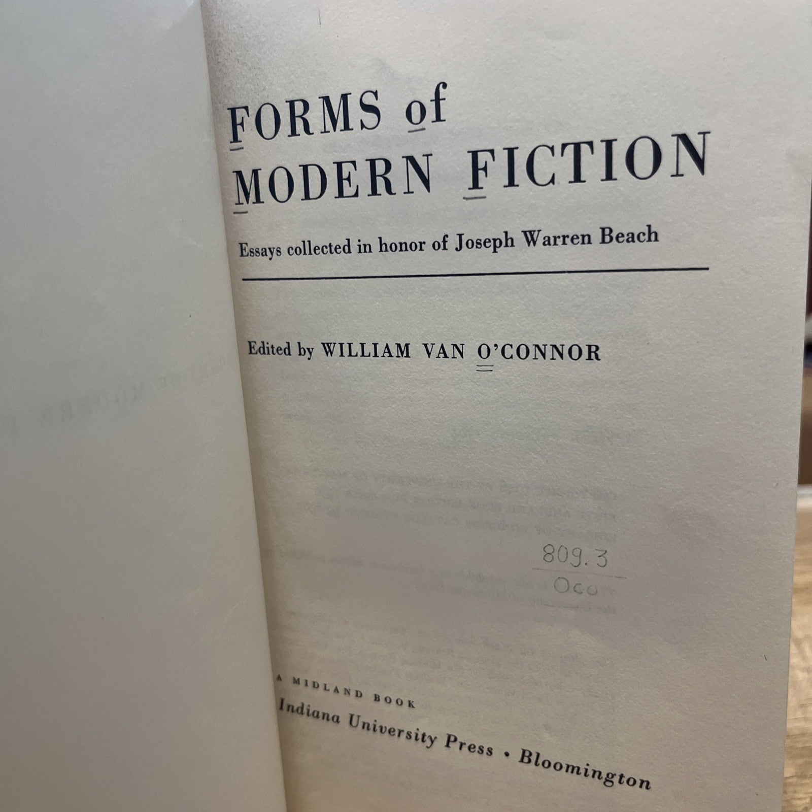 Forms of Modern Fiction edited by William Van O'Conner [1964]