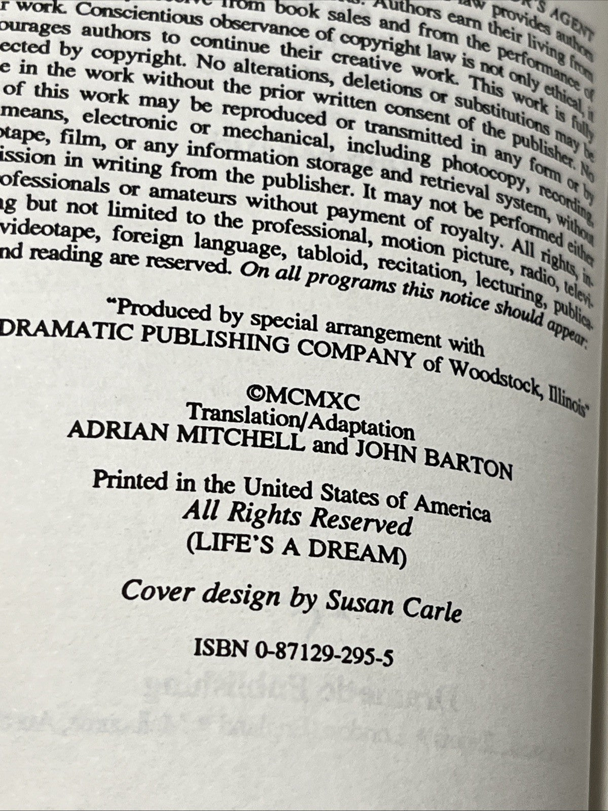 Life's a Dream, written by Pedro Calderón de la Barca By Adrian Mitchell & John