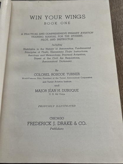 Win Your Wings, Book One By Roscoe Turner HC 1939