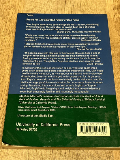 The Selected Poetry of Dan Pagis (Literature of the Middle East) - paperback...