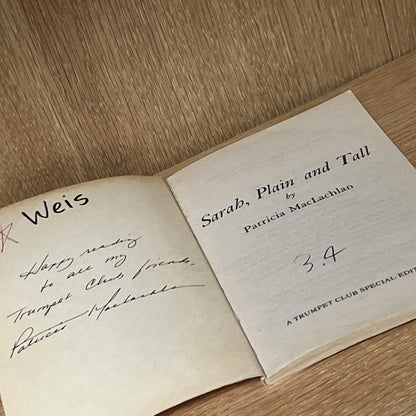 Sarah Plain and Tall INSCRIBED & SIGNED Patricia MacLachlan Newbery Medal Winner