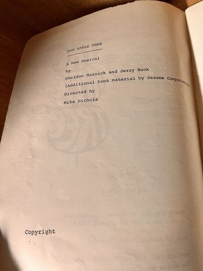 libretto for "The Apple Tree," A New Musical by Jerry Bock & Sheldon Harnick