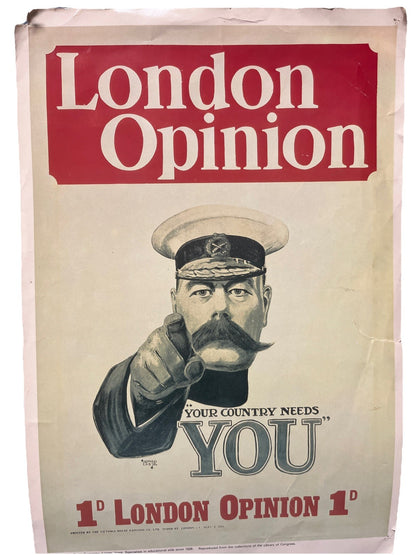 Vintage WW2 Propaganda Poster Print - London Opinion - Your Country Needs You