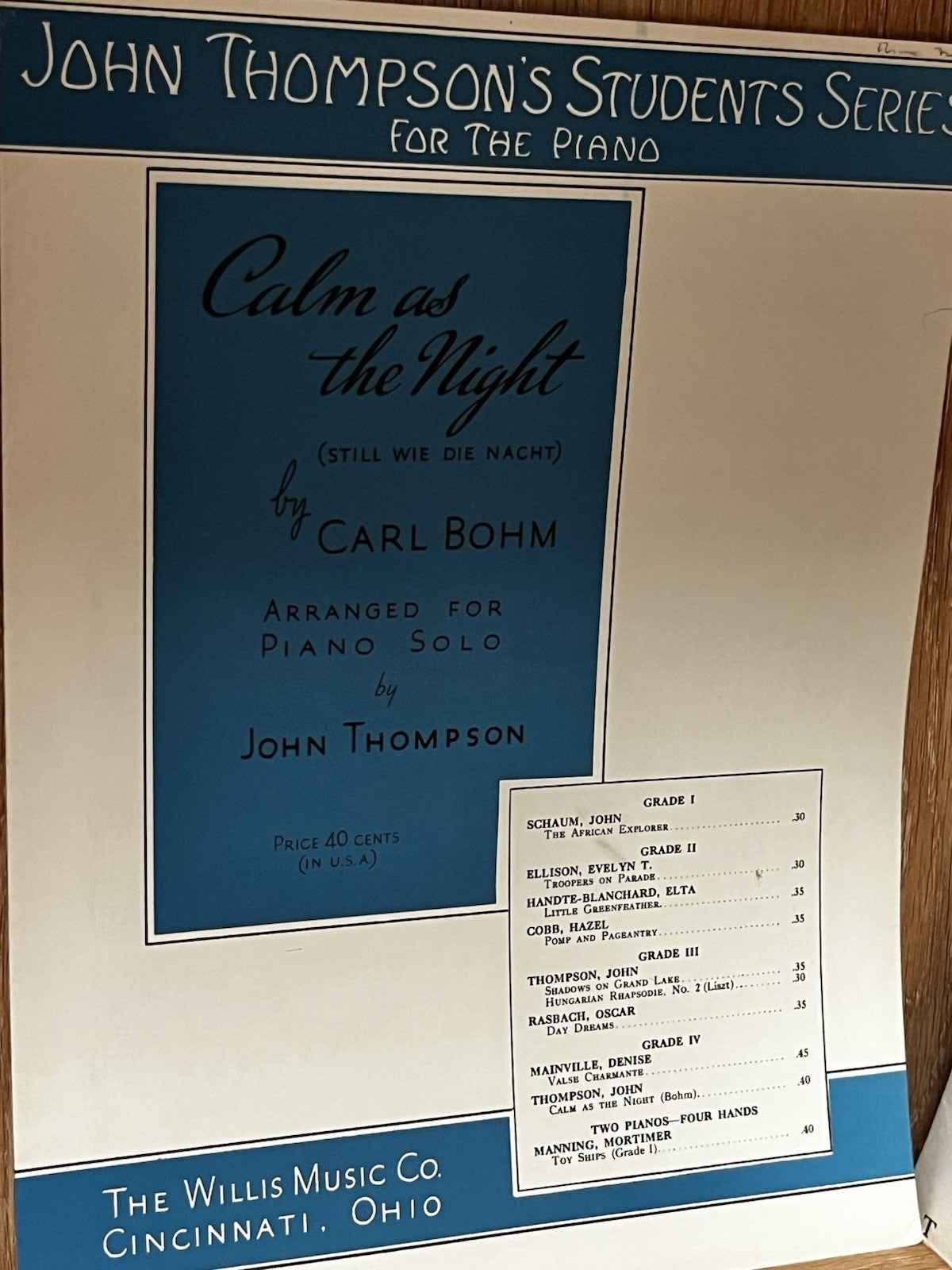 John Thompson’s Students Series Piano Sheet Music Shadow On Grand Lake & Calm As