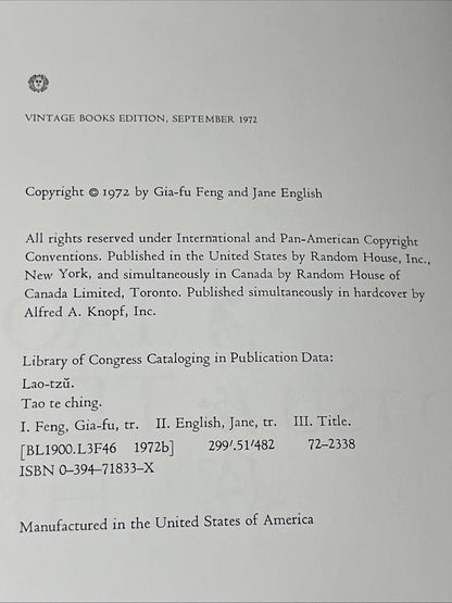 TAO LAO TSUTE CHING By Gia-Fu Feng (1972)