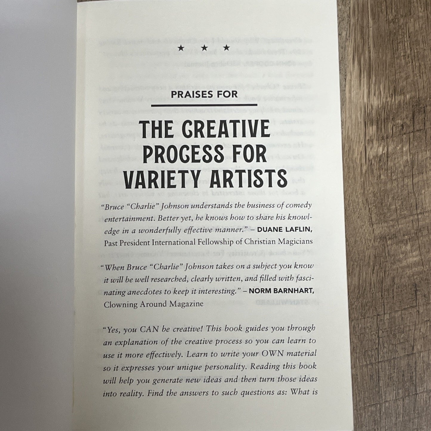 The Creative Process for Variety Artists Vol 1 SIGNED Bruce Charlie Johnson