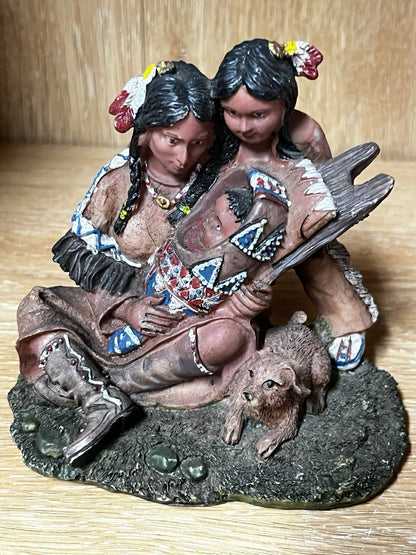 Native American India Family Figurine Details Decoration,hand paint 3 In Lot
