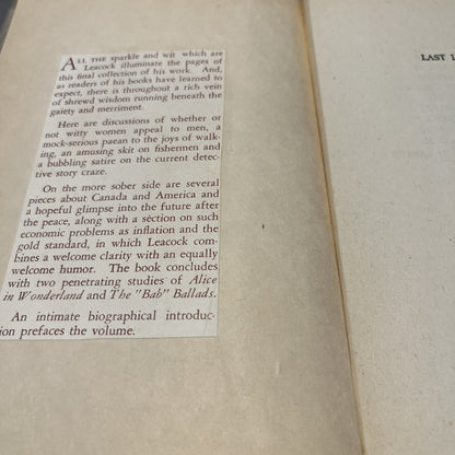 Stephen Leacock :  Last Leaves by Stephen Leacock First Edition 1945 Hardcover