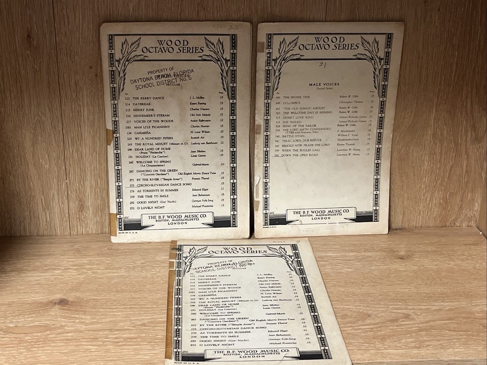 3pc Wood Octavo Series Christmas Carols Music Sheet No 7059-9, 7490-6, 1932/1941