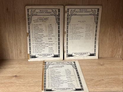 3pc Wood Octavo Series Christmas Carols Music Sheet No 7059-9, 7490-6, 1932/1941