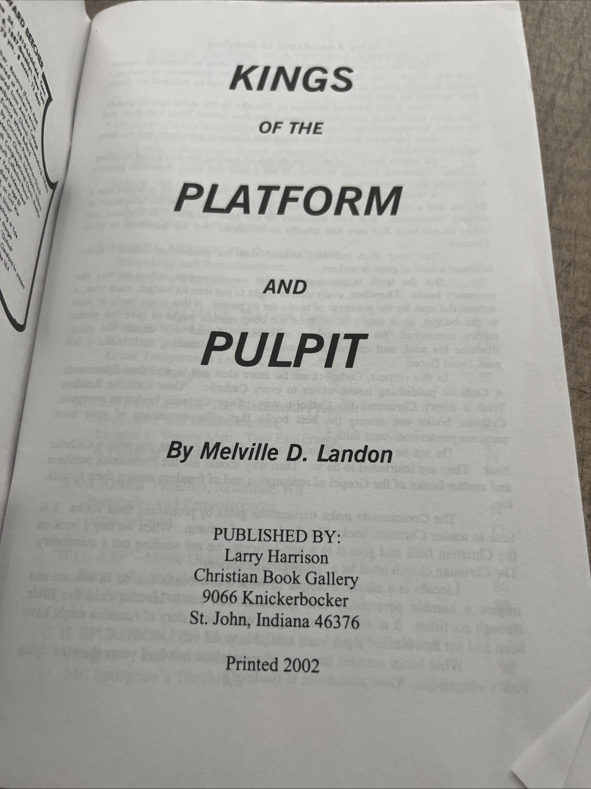 KINGS OF THE PLATFORM AND PULPIT by Melville D. Landon - 2002