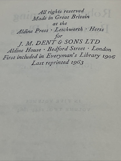 Robert Browning Poems and Plays Vol 2 : 1844-1864, Everyman's Library , 1967