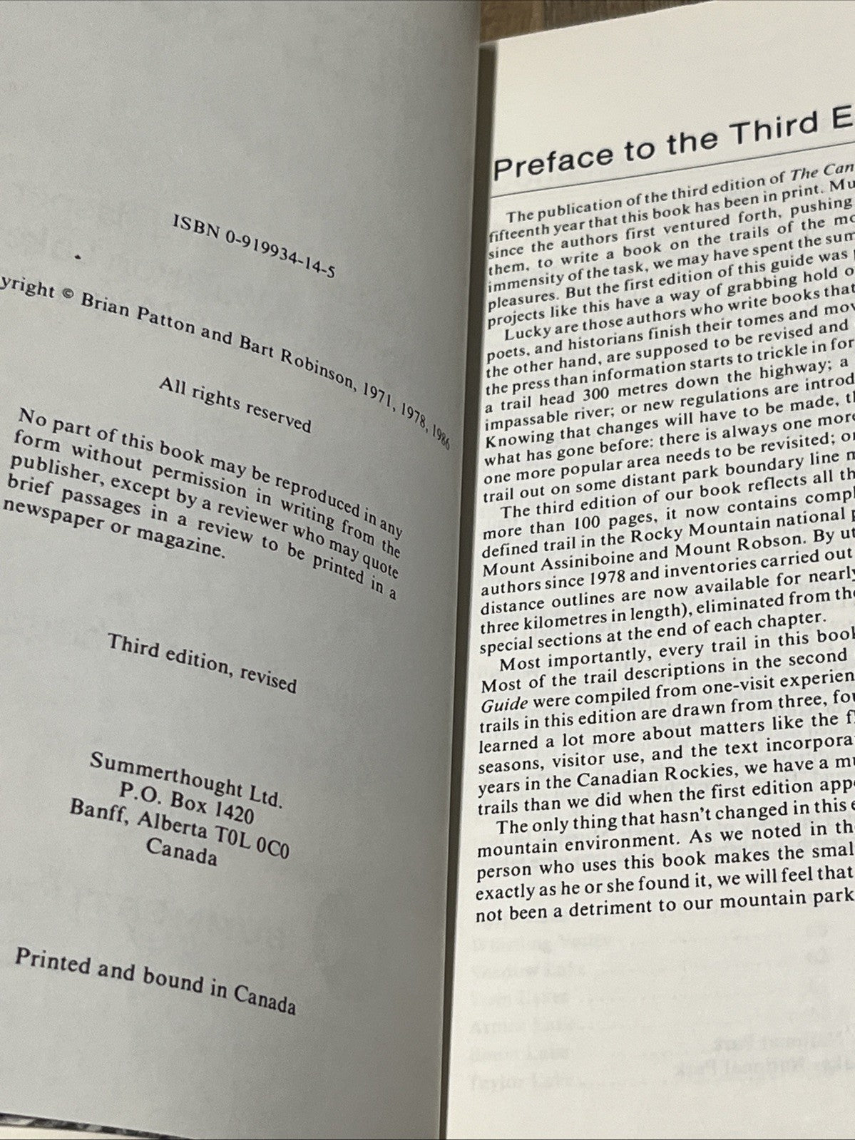 The Canadian Rockies Trail Guide 1986 : A Hiker’s Guide To Banff, Jasper, Yoho