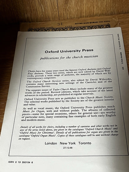 Oxford Anthems Choir Sheet mixed Voices Cappella chorus Laurel Octavo 1912/40/50