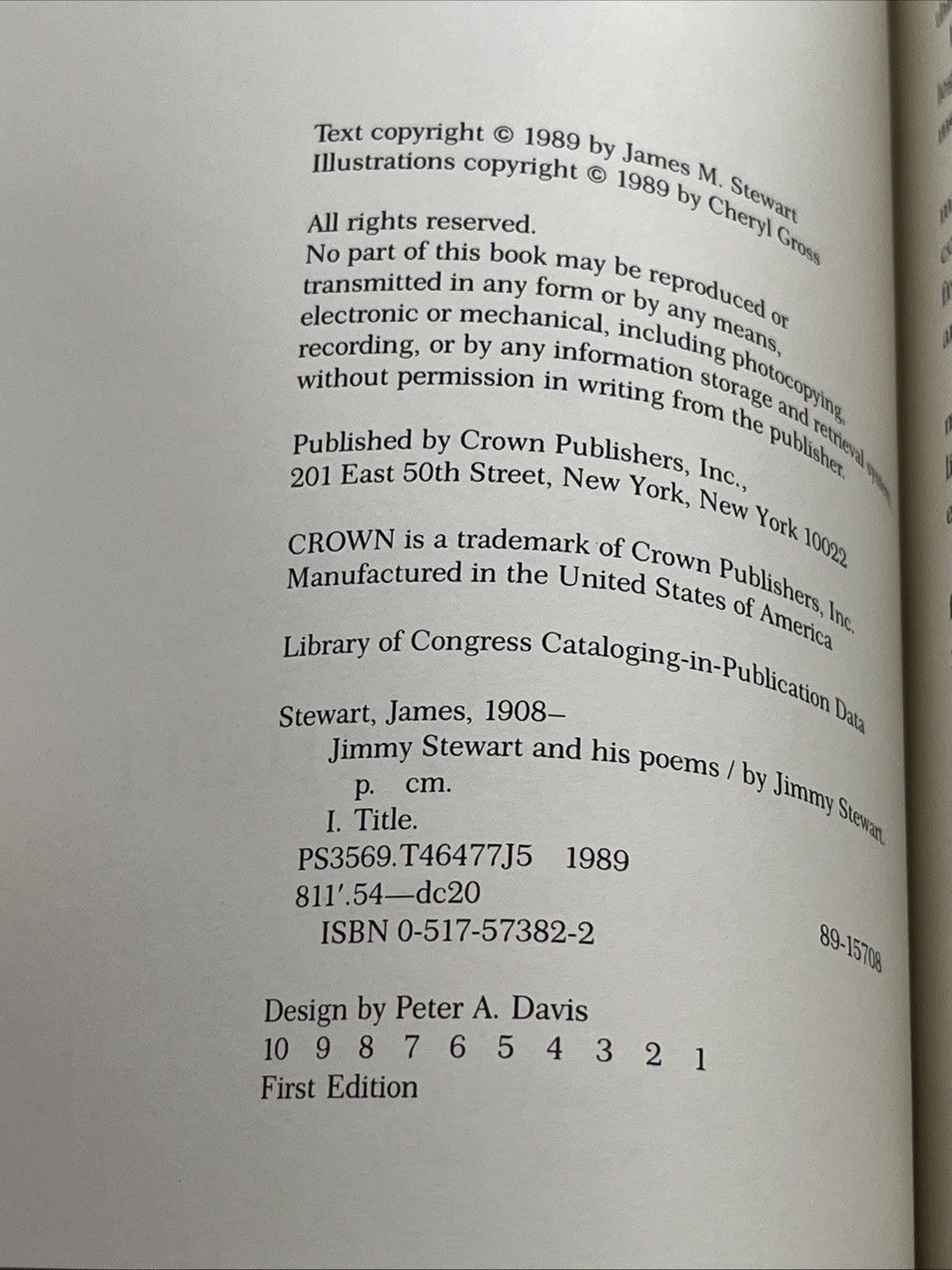 Hardcover First Editon Of Jimmy Stewart And His Poems 1st Ed Jimmy Stewart 1989