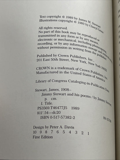 Hardcover First Editon Of Jimmy Stewart And His Poems 1st Ed Jimmy Stewart 1989