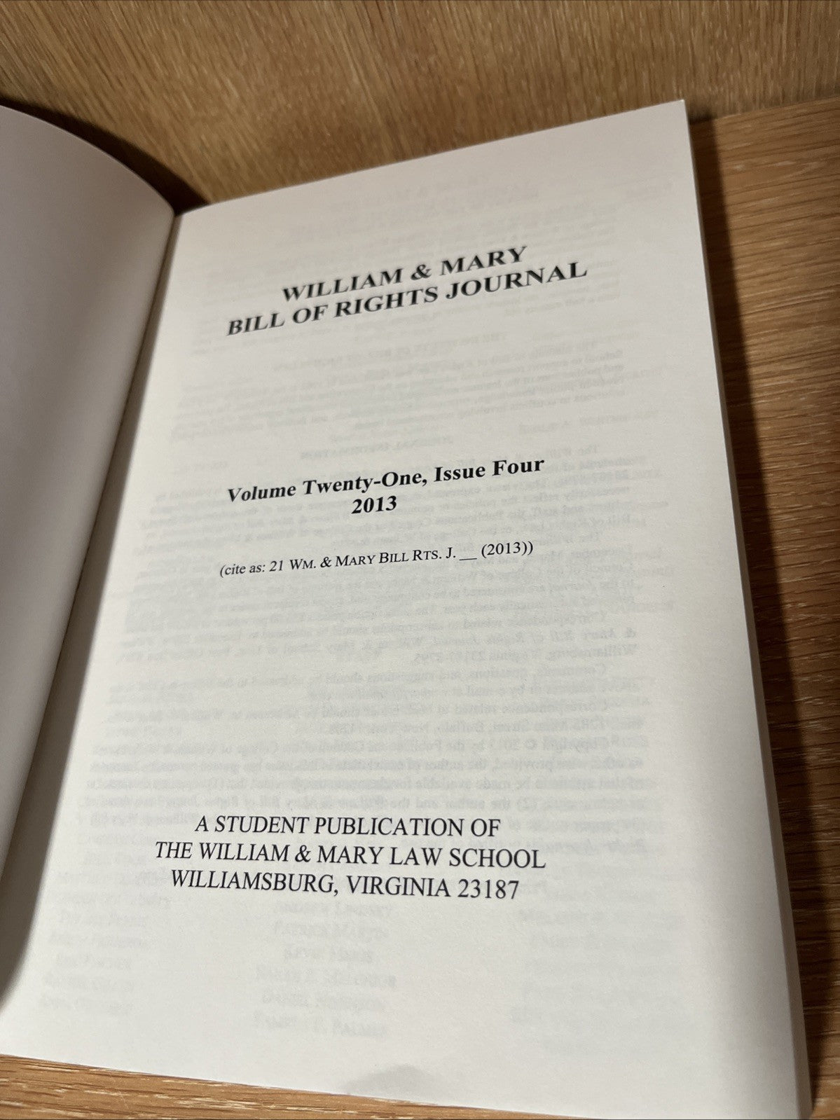 William & Mary Bill of Rights Journal Volume 21, Issue 2 & 4, Vol. 20 Issue 1 &2