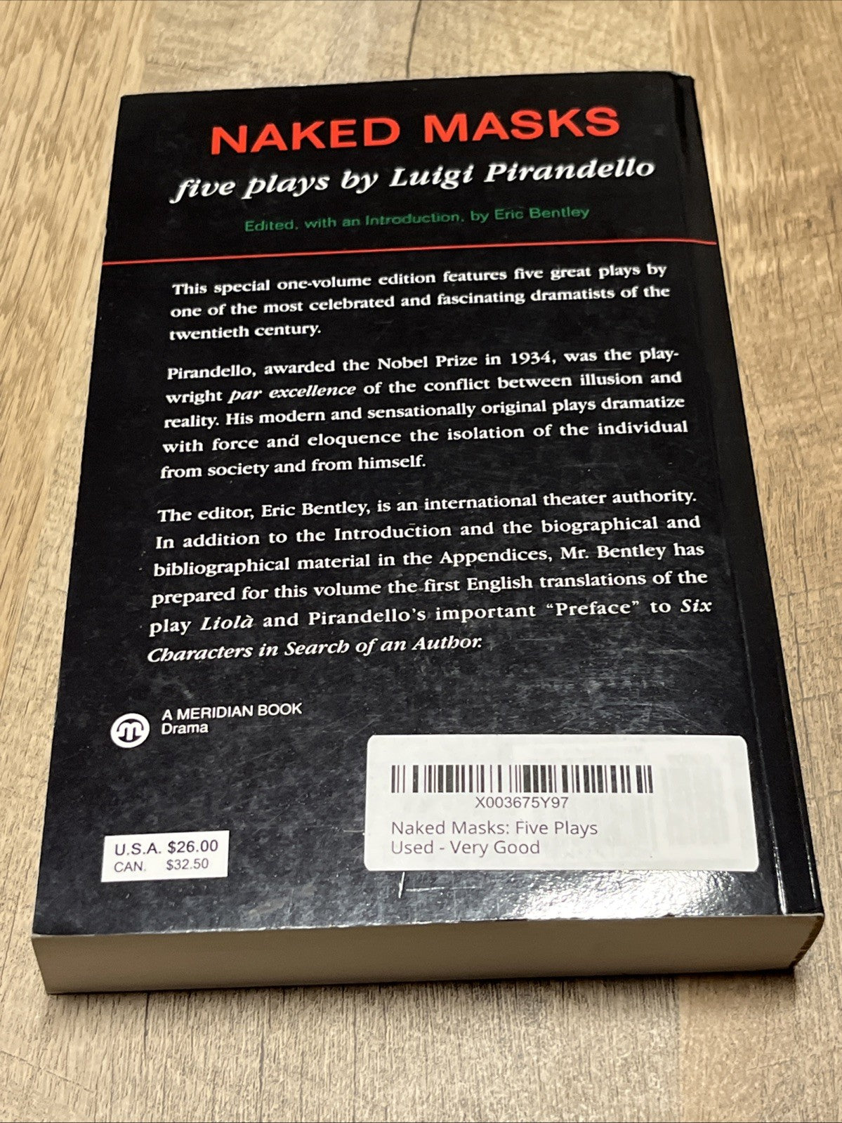 Vintage 50s Naked Masks: Five Plays by Luigi Pirandello