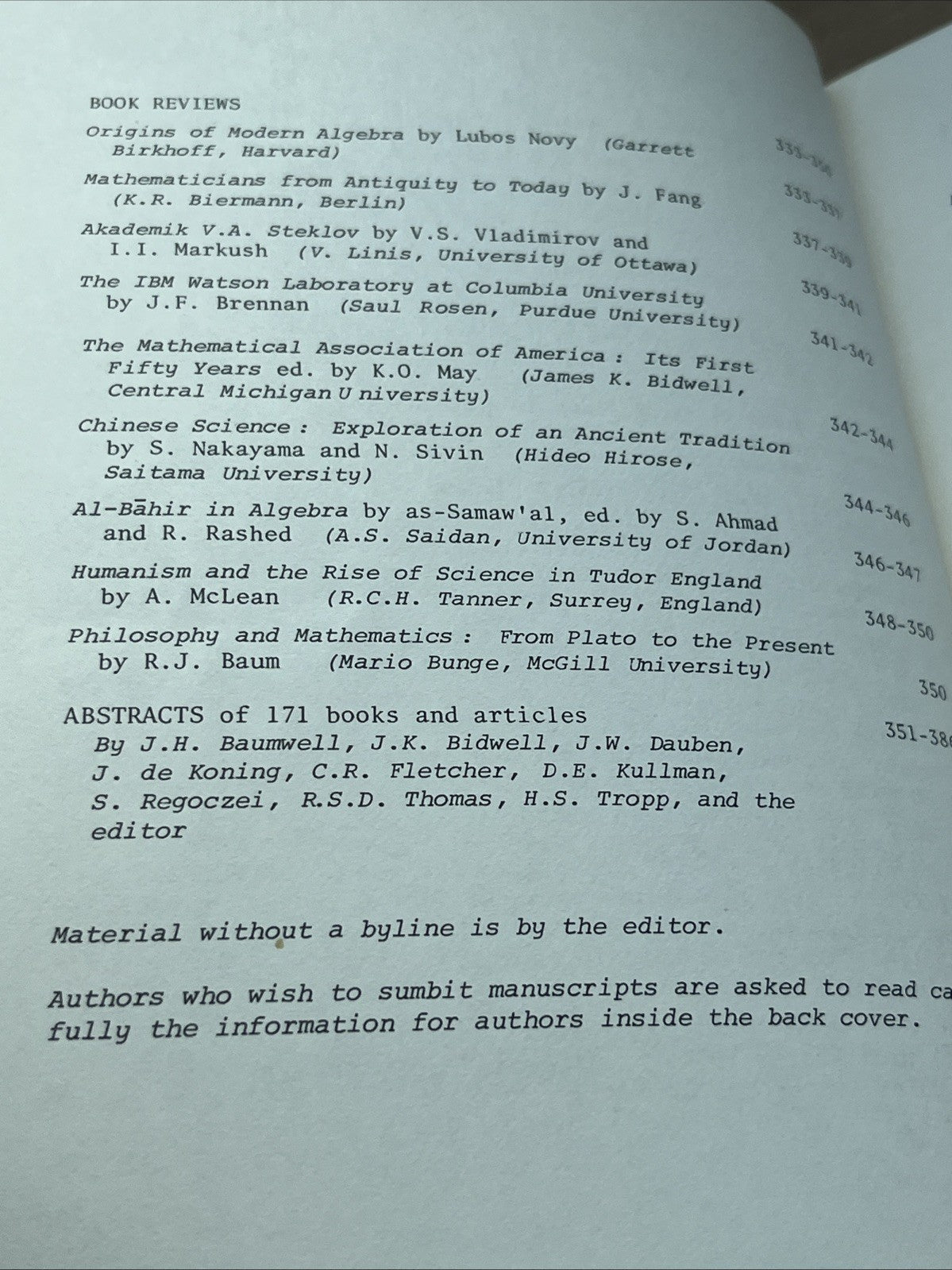 Historia Mathematica, Vol. 1, PP.253-386 / August  1974 International Journal..