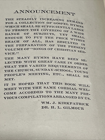 Songs of Christian Service 1903 By Kirkpatrick and Dr H.L Gilmour , Hall Mack Co